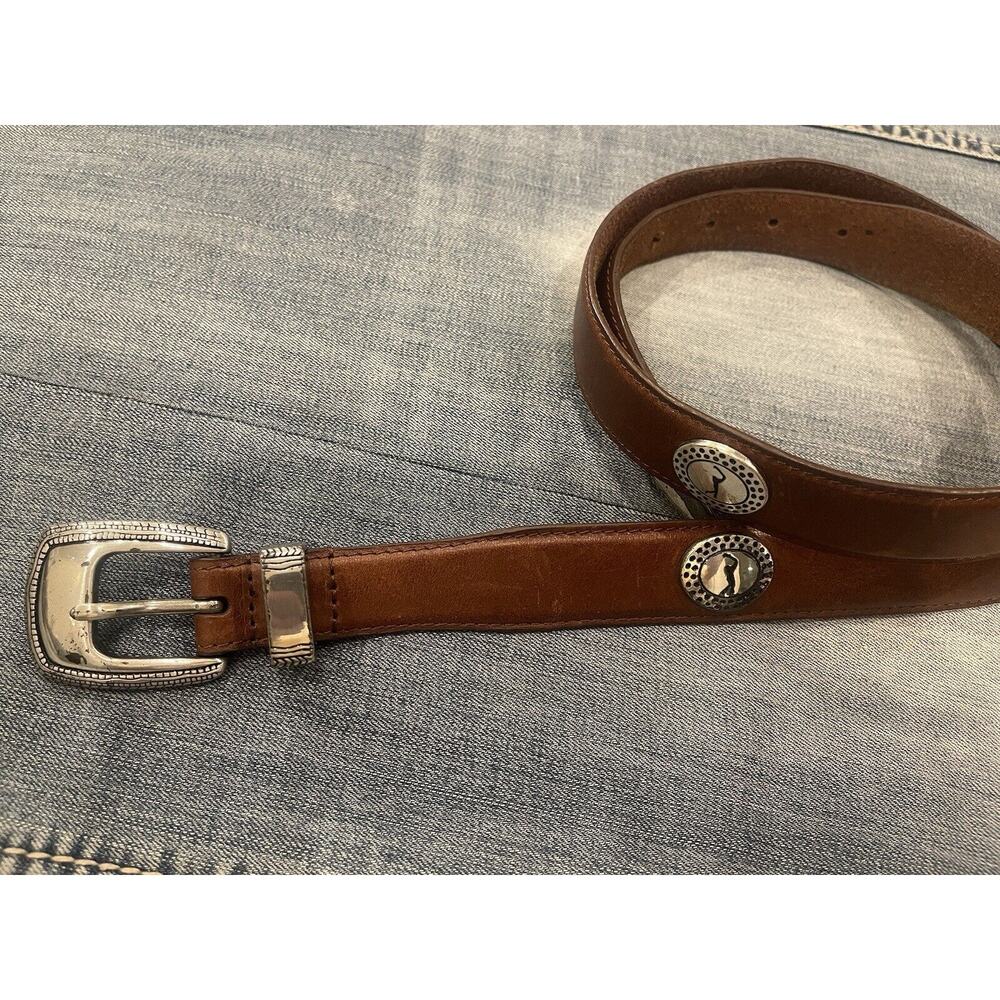 PGA Tour Men's Brown Leather Belt Sz 38 Silver Golf Logo B21‎